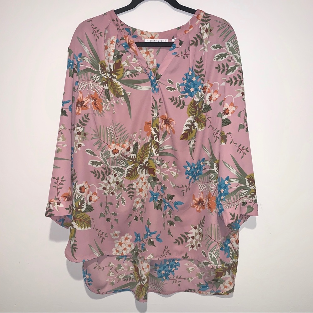 Violet + Claire Pink Floral Blouse